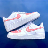 Louis Vuitton Inspired Custom Air Force 1 (White LV/Baby Pink) - CustomSneakersGB