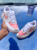 Louis Vuitton Inspired Custom Air Force 1 (White LV/Baby Pink) - CustomSneakersGB